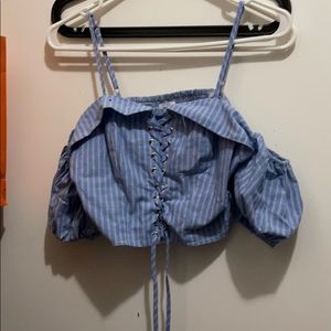 Blue strip cropped top